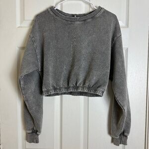 Forever 21 Y2K 90s Gray Acid Wash Cropped Long Sleeve Sweatshirt Women Size M
